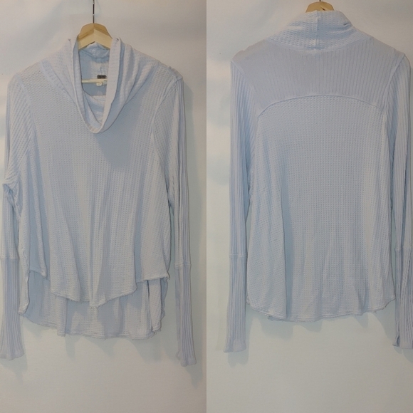 We the Free People Light Purple Waffle Knit Funnel Cowl Neck Tunic Long Sleeve M - Picture 1 of 9